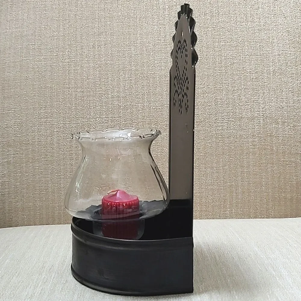 Metal Tin Punch Hurricane Candle Sconce Bronze Finish